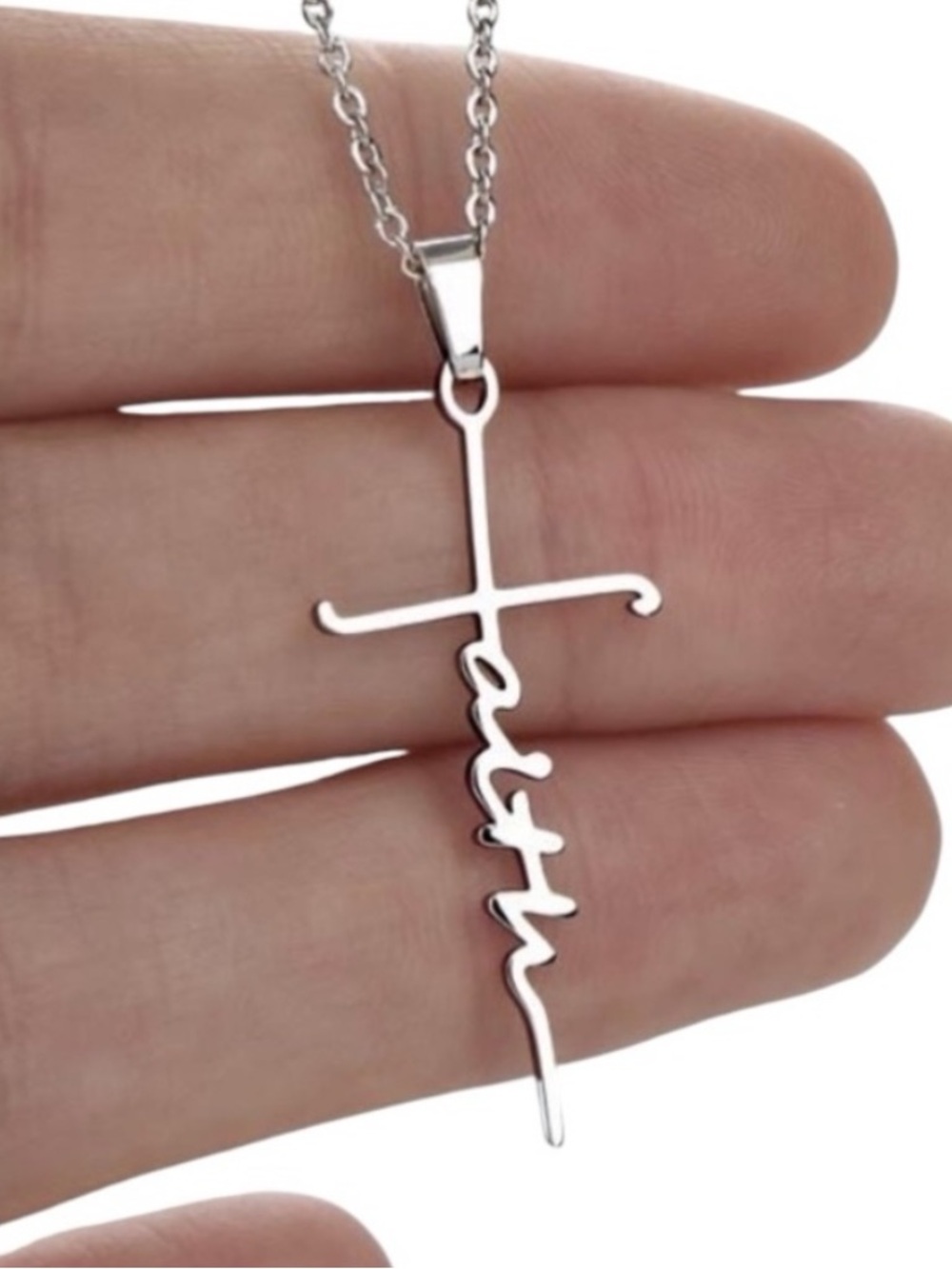 Dainty Silver Cross Necklace Faith Pendant - Minimalist Christian Jewelry
C3
